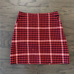 Boden Red, Navy, White Houndstooth Wool Mini Skirt